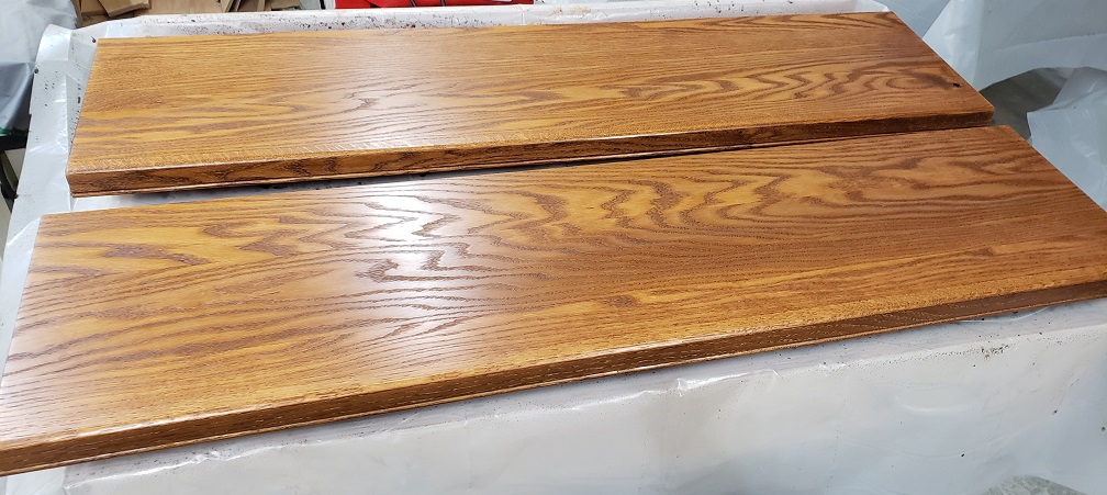 Oak shelves with Minwax wipe on polyurethane applied