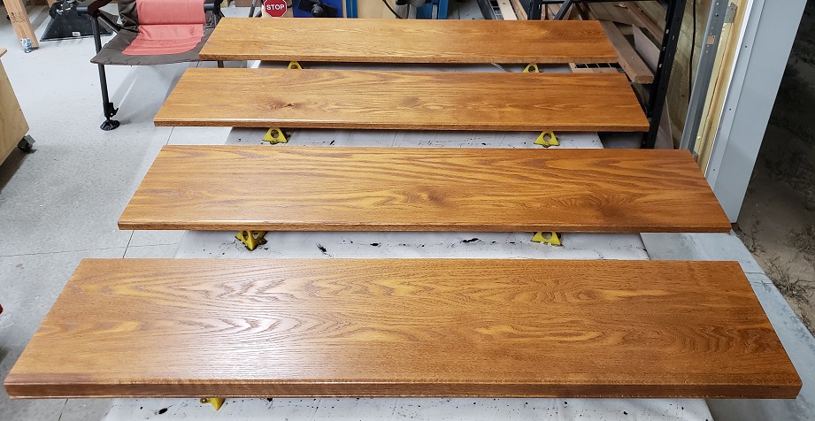 Oak shelves with Minwax wipe on polyurethane applied