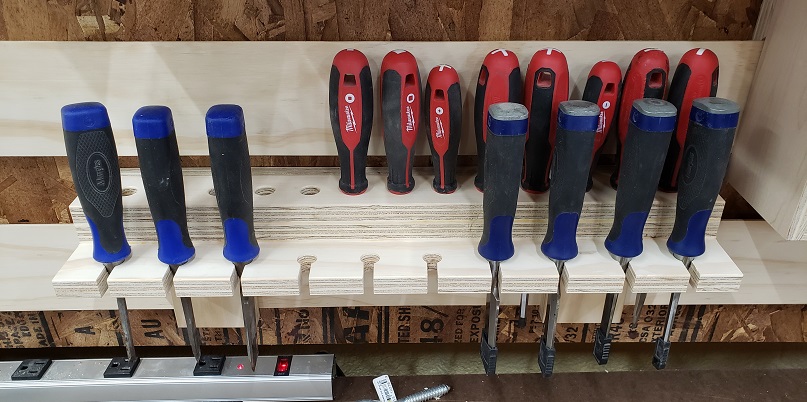 French cleat wall module with Milwaukee screwdrivers and Marples chisels