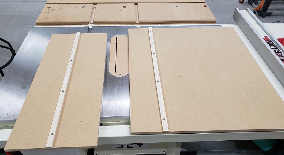 Two MDF panels with maple strips attached on Jet tablesaw