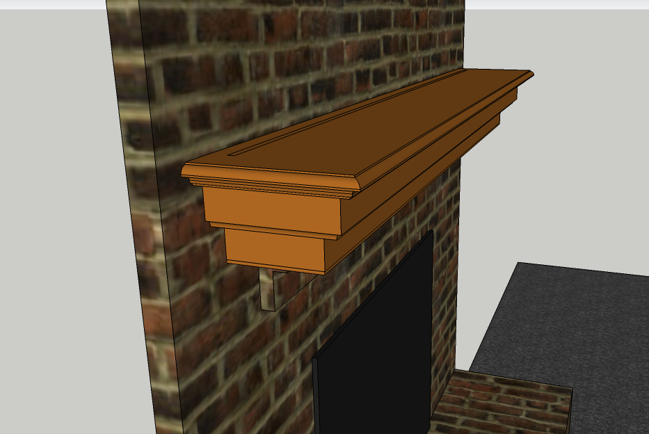 Rendered design for oak fireplace mantel