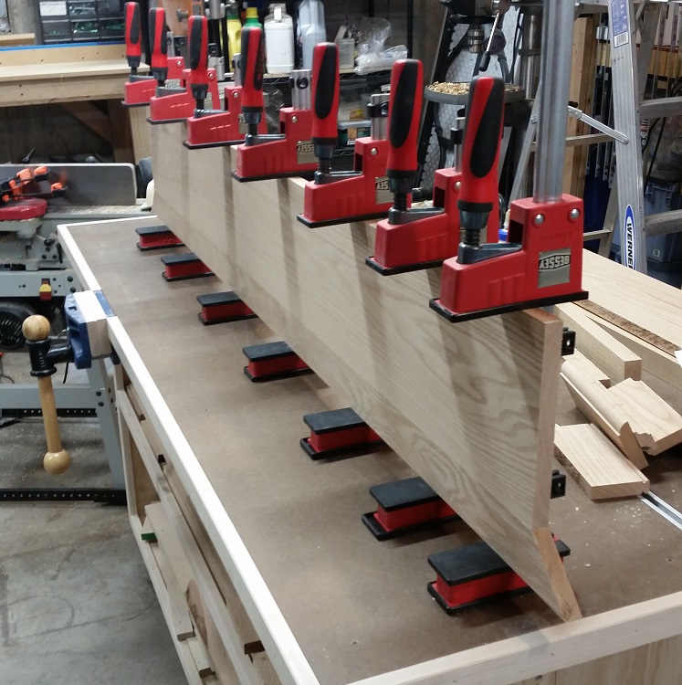 Oak panel edge glue up with Bessey Revo parallel clamps