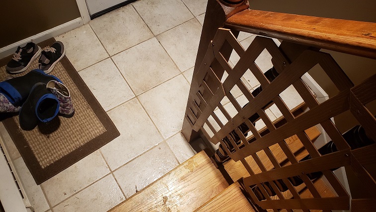 Tile floor stairway landing