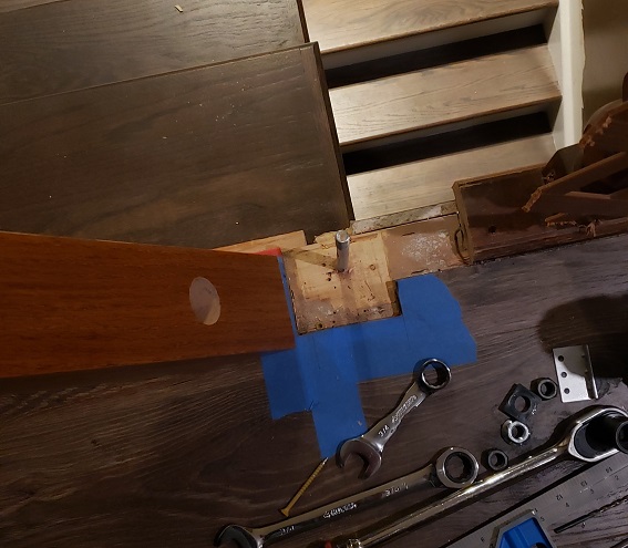 Newel post installation lug dark oak floor