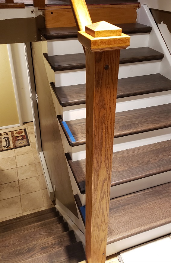Installation of craftsman style newel posts with handrails
