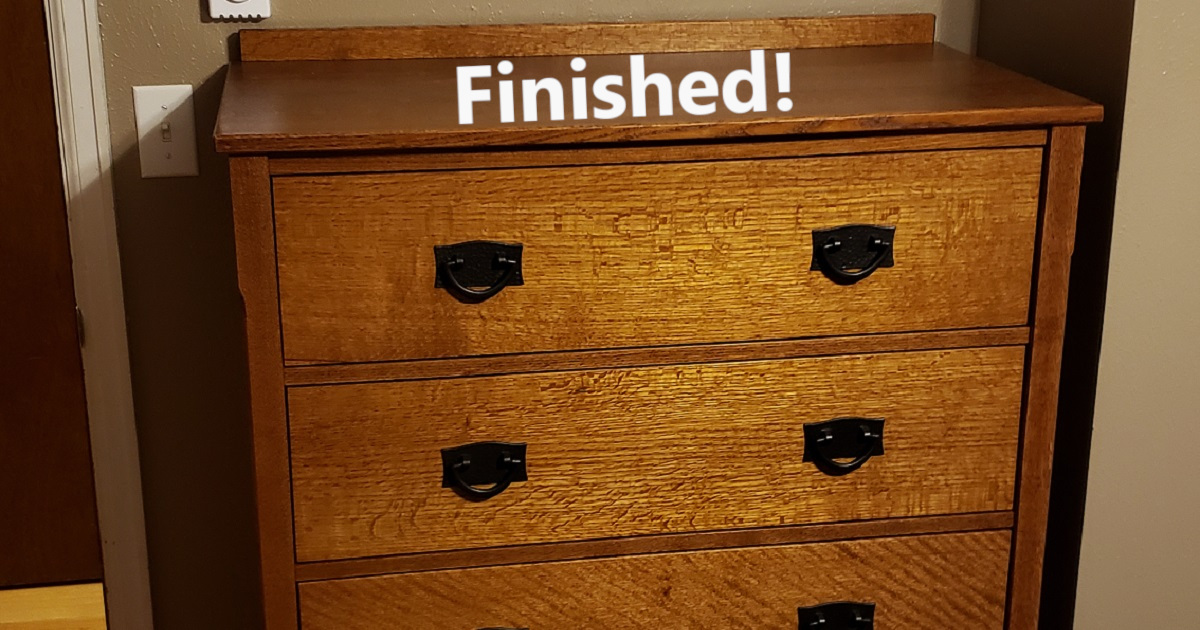 Top drawers of a modified mission style dresser made from quartersawn red oak