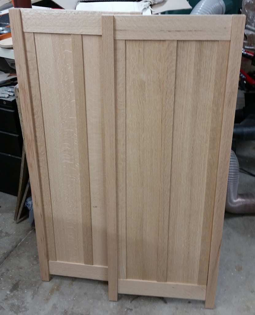 Unfinished mission style quartersawn oak panels with legs
