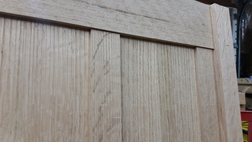 Close up of mission style quartersawn oak panel