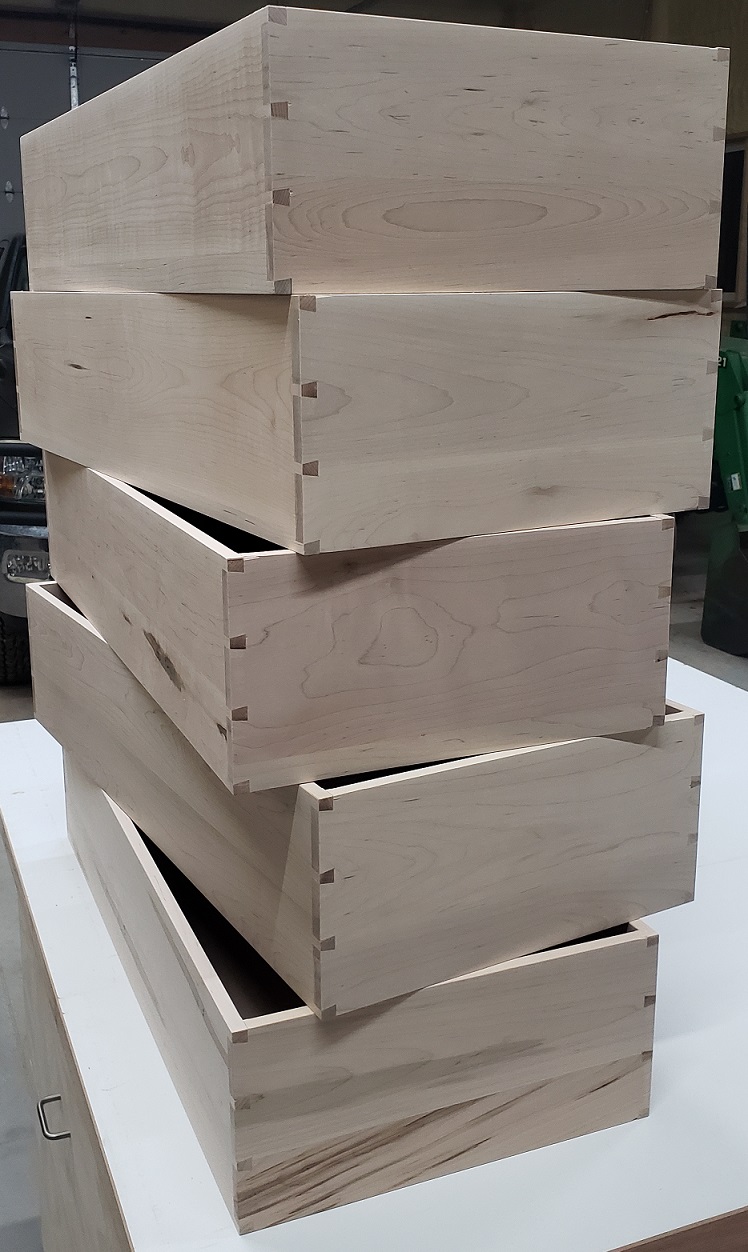 Dovetailed maple drawer boxes