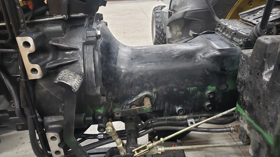 John Deere 5105 transmission with operator platform panels removed