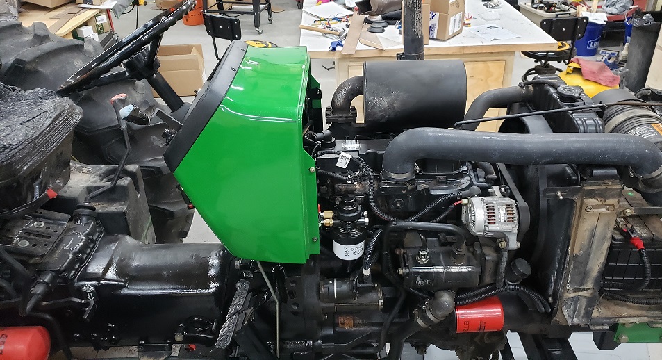 John Deere 5105 transmission with operator platform panels removed